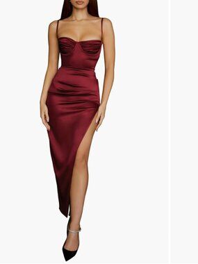 House of CB “Flora” Pleated Satin Midi Dress ✨